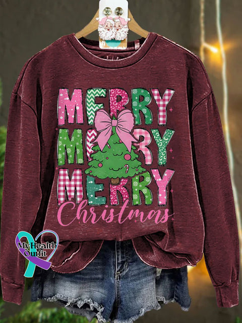 Merry Christmas 2024 Coquette Bow Casual Sweatshirt Maroon / S