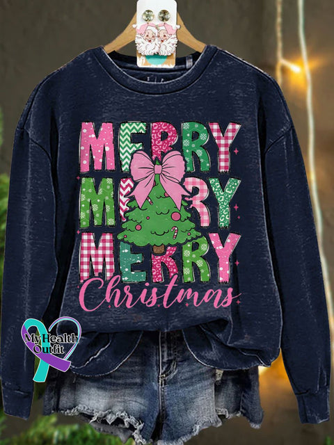 Merry Christmas 2024 Coquette Bow Casual Sweatshirt Navyblue / S