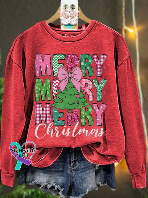 Merry Christmas 2024 Coquette Bow Casual Sweatshirt Red / S