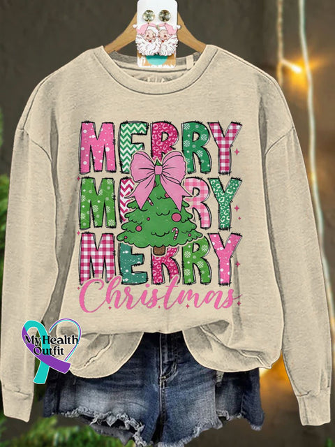 Merry Christmas 2024 Coquette Bow Casual Sweatshirt Sand / S