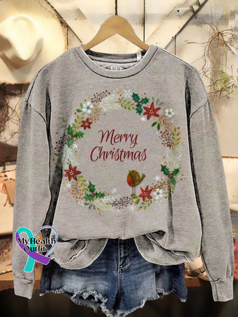 Merry Christmas Bird Casual Sweatshirt Multicolor / S