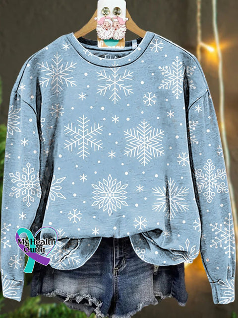 Merry Christmas Blue Snowflake Casual Sweatshirt Multicolor / S