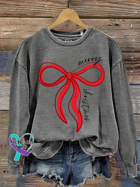 Merry Christmas Bow Print Casual Sweatshirt Grey / S