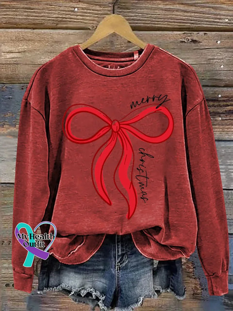 Merry Christmas Bow Print Casual Sweatshirt Red / S