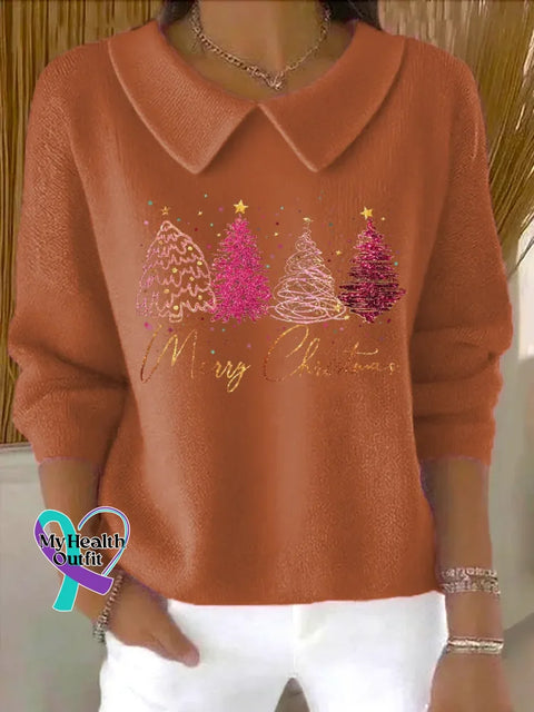 Merry Christmas Casual Peter Pan Collar 3/4 Sleeve Sweater Orange / S