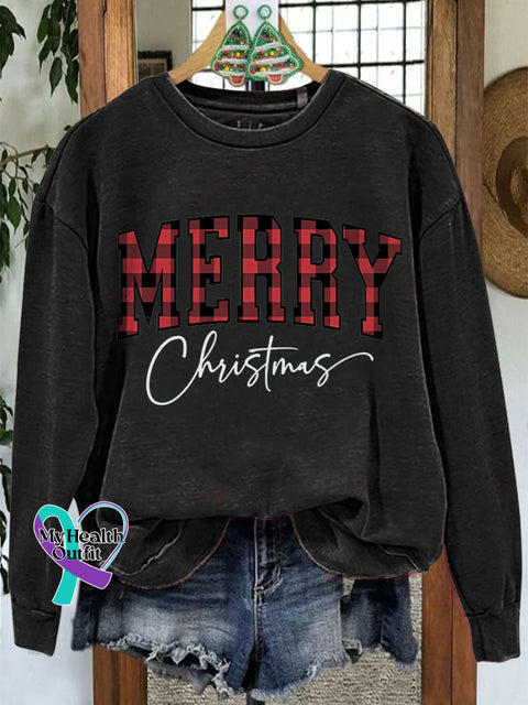 Merry Christmas Casual Print Sweatshirt Black / S