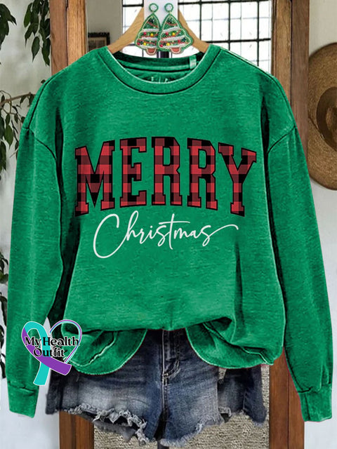 Merry Christmas Casual Print Sweatshirt Green / S