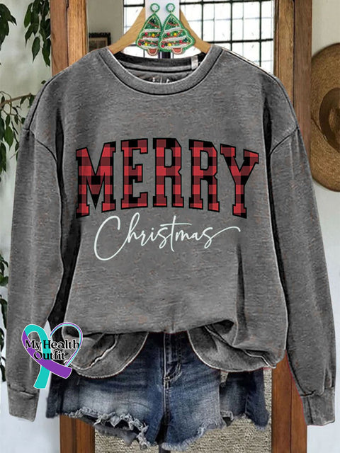 Merry Christmas Casual Print Sweatshirt Grey / S