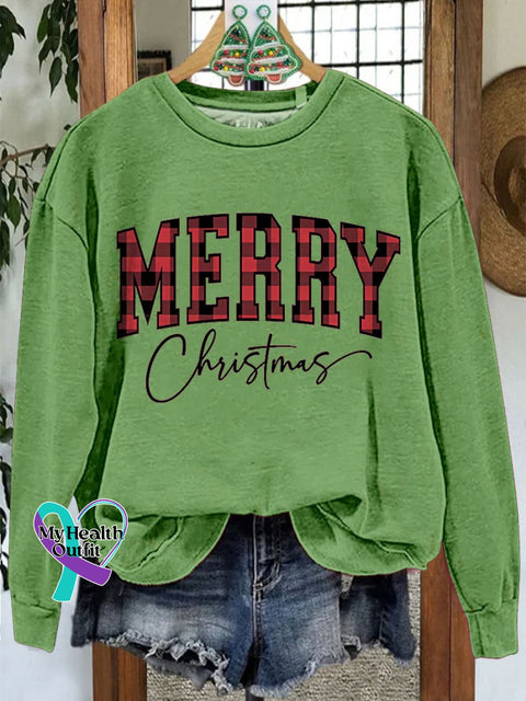 Merry Christmas Casual Print Sweatshirt Lightgreen / S
