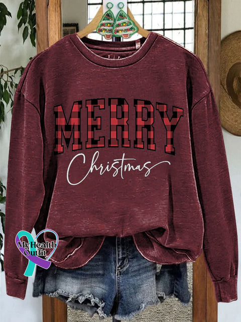 Merry Christmas Casual Print Sweatshirt Maroon / S