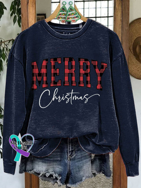 Merry Christmas Casual Print Sweatshirt Navyblue / S