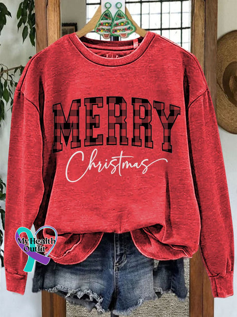 Merry Christmas Casual Print Sweatshirt Red / S