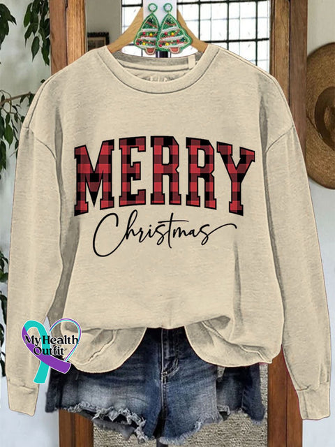 Merry Christmas Casual Print Sweatshirt Sand / S