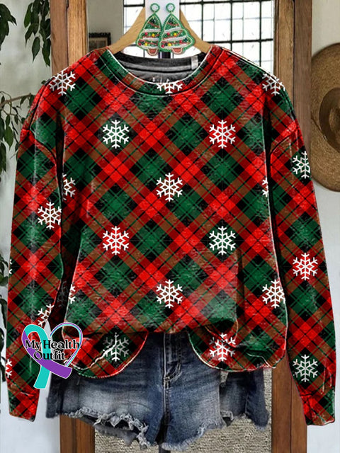 Merry Christmas Check Snowflake Casual Sweatshirt Multicolor / S