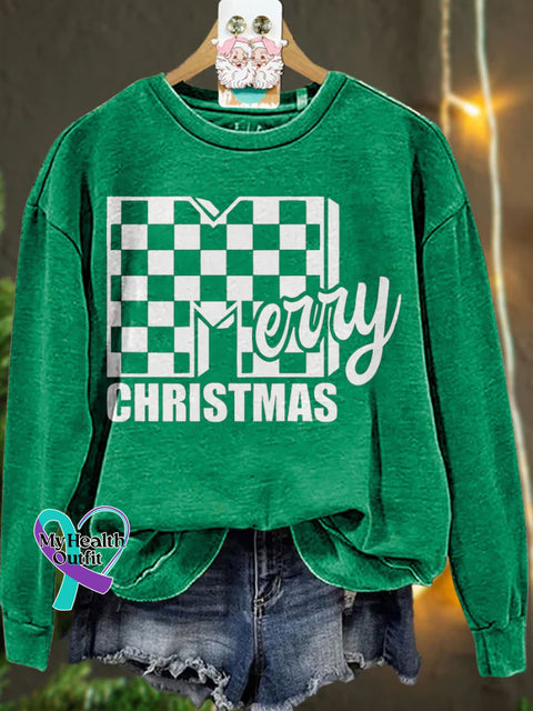 Merry Christmas Checker Casual Sweatshirt Green / S