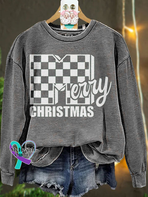 Merry Christmas Checker Casual Sweatshirt Grey / S
