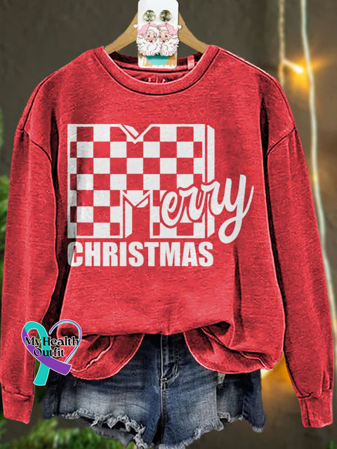 Merry Christmas Checker Casual Sweatshirt Red / S