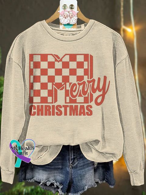 Merry Christmas Checker Casual Sweatshirt Sand / S