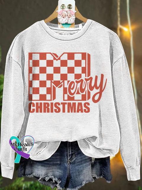 Merry Christmas Checker Casual Sweatshirt White / S