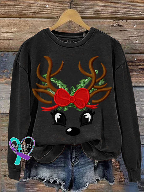 Merry Christmas Elk Casual Print Sweatshirt Black / S