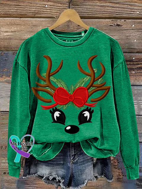 Merry Christmas Elk Casual Print Sweatshirt Green / S