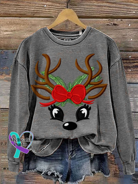 Merry Christmas Elk Casual Print Sweatshirt Grey / S