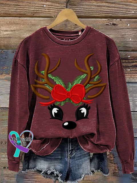 Merry Christmas Elk Casual Print Sweatshirt Maroon / S