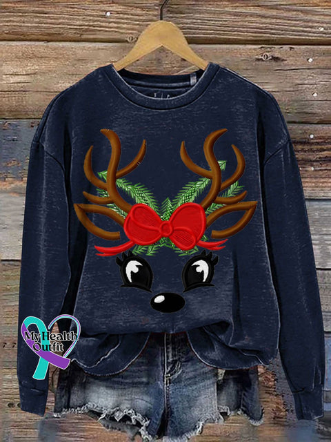Merry Christmas Elk Casual Print Sweatshirt Navyblue / S