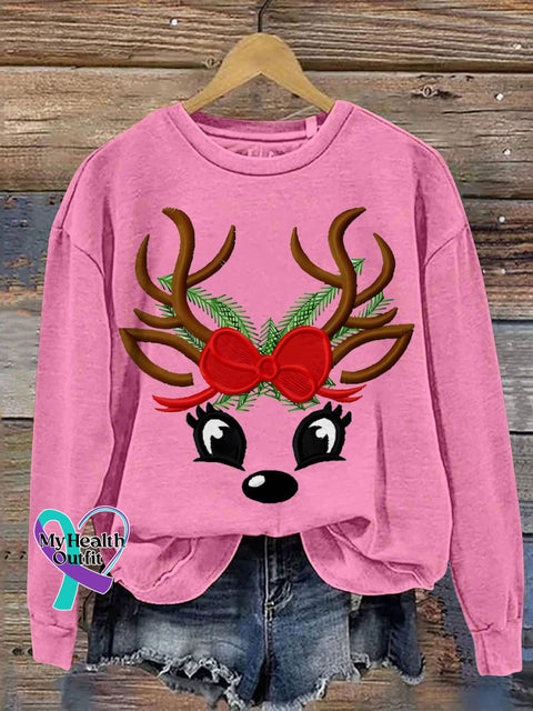 Merry Christmas Elk Casual Print Sweatshirt Pink / S