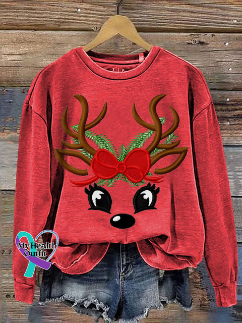 Merry Christmas Elk Casual Print Sweatshirt Red / S