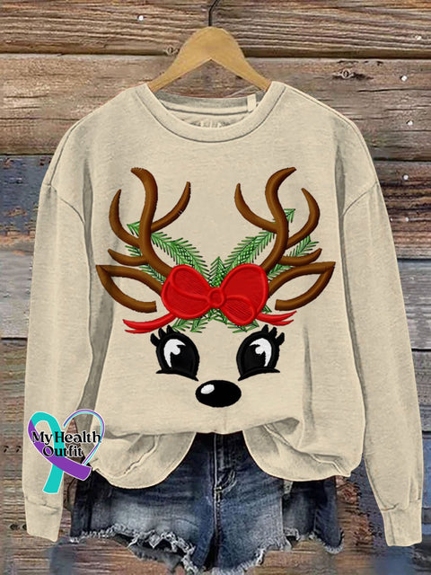 Merry Christmas Elk Casual Print Sweatshirt Sand / S
