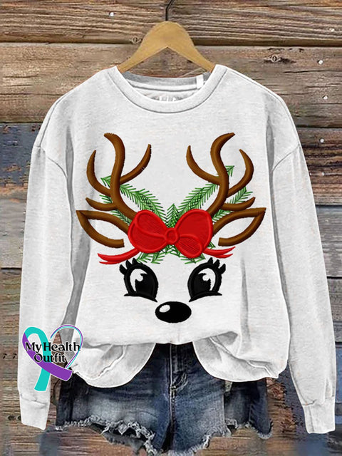 Merry Christmas Elk Casual Print Sweatshirt White / S