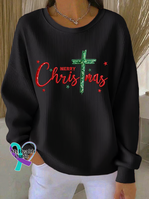 Merry Christmas Faith Print Casual Sweatshirt Black / S