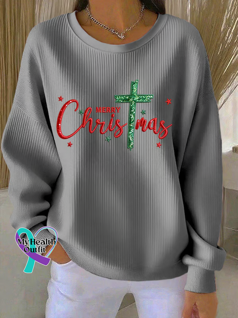 Merry Christmas Faith Print Casual Sweatshirt Grey / S