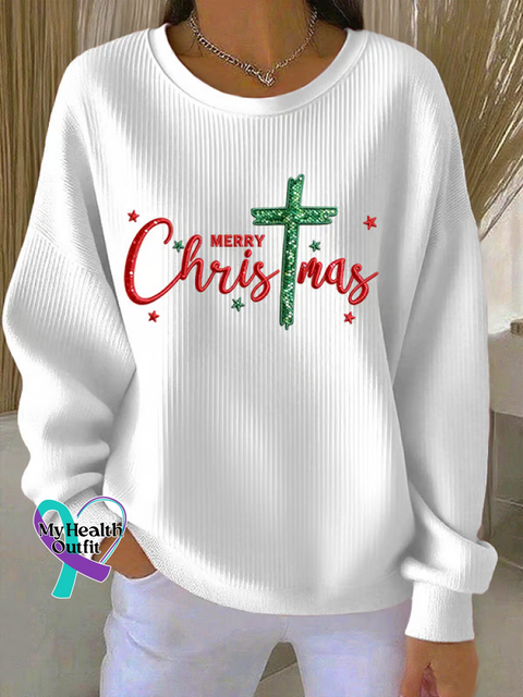 Merry Christmas Faith Print Casual Sweatshirt White / S