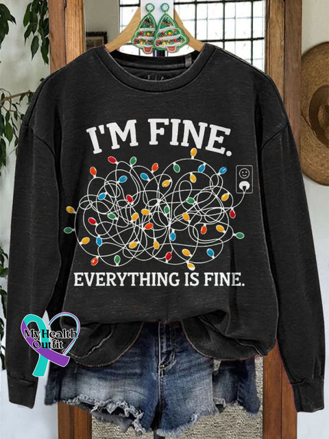 Merry Christmas I’m Fine Lights Casual Print Sweatshirt Black / S