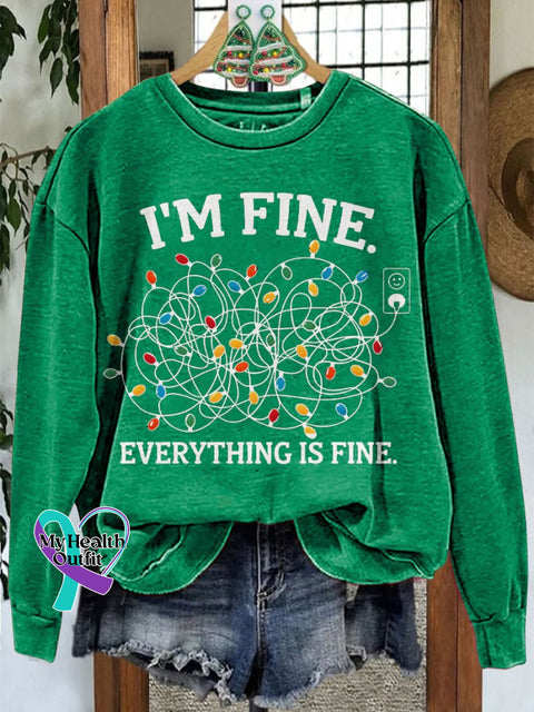 Merry Christmas I’m Fine Lights Casual Print Sweatshirt Green / S