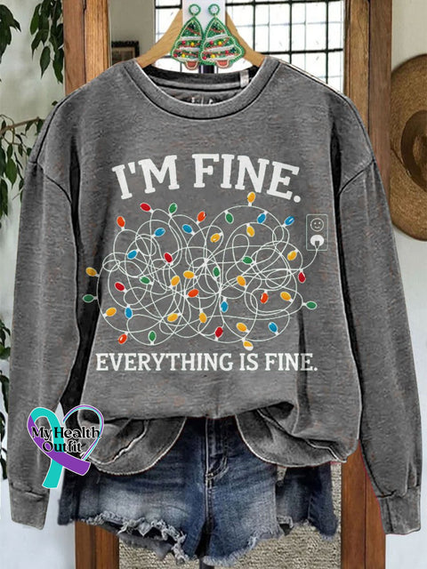 Merry Christmas I’m Fine Lights Casual Print Sweatshirt Grey / S