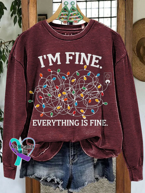 Merry Christmas I’m Fine Lights Casual Print Sweatshirt Maroon / S