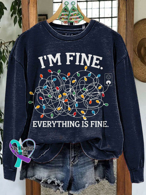 Merry Christmas I’m Fine Lights Casual Print Sweatshirt Navyblue / S