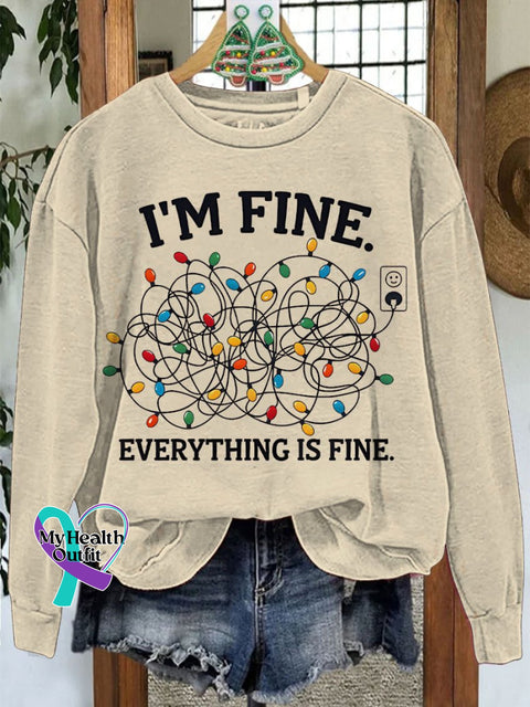 Merry Christmas I’m Fine Lights Casual Print Sweatshirt Sand / S