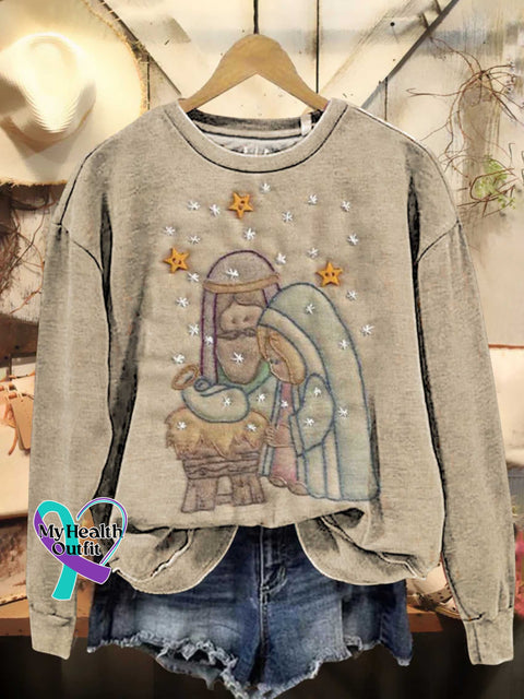Merry Christmas Christmas Nativity Scene Casual Cotton Sweatshirt Multicolor / S