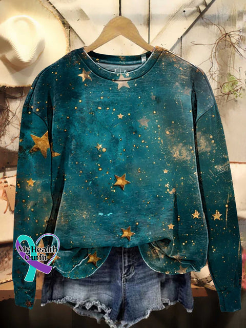 Merry Christmas Night Stars Casual Sweatshirt Multicolor / S