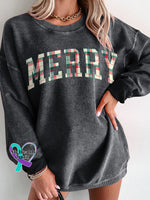 Merry Christmas Plaid Women’s Casual Print Corduroy Sweatshirt Black / S