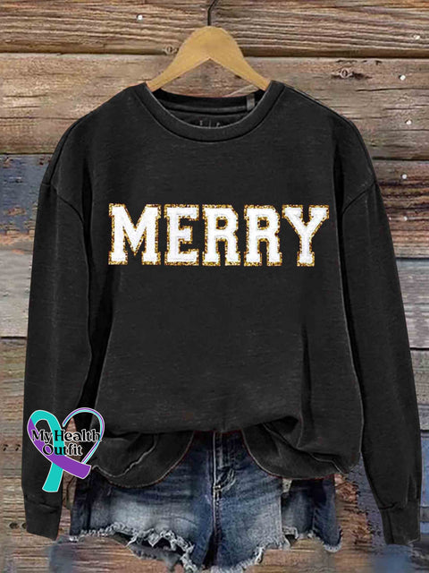 Merry Christmas Print Casual Sweatshirt Black / S