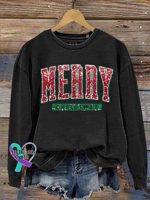 Merry Christmas Print Casual Sweatshirt Black / S