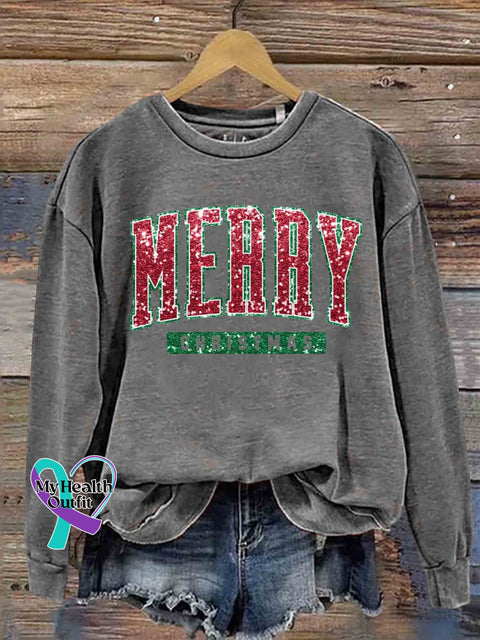 Merry Christmas Print Casual Sweatshirt Grey / S