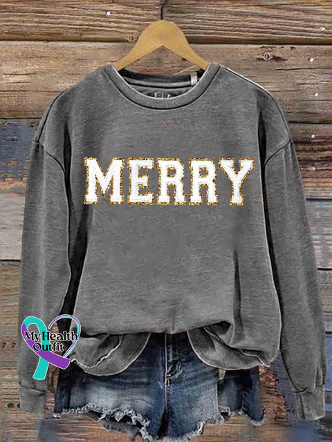 Merry Christmas Print Casual Sweatshirt Grey / S