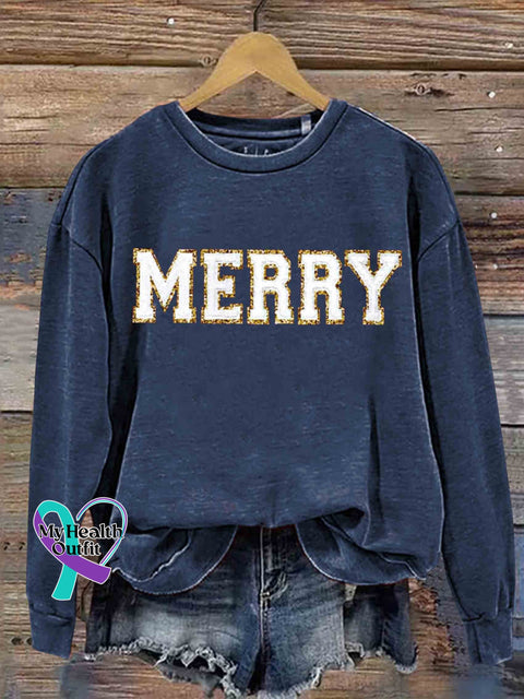 Merry Christmas Print Casual Sweatshirt Navyblue / S
