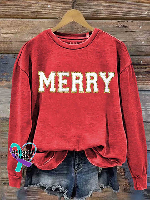 Merry Christmas Print Casual Sweatshirt Red / S